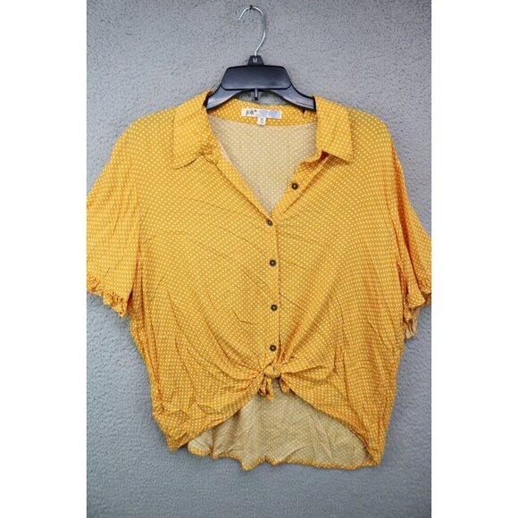 Jolt Yellow Polka Dot Button Up Top-Size XL-Tie Front - Picture 1 of 8